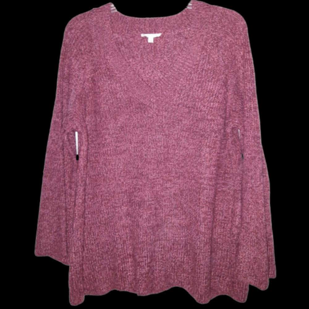 V neck sweater bell sleeves soft cable knit